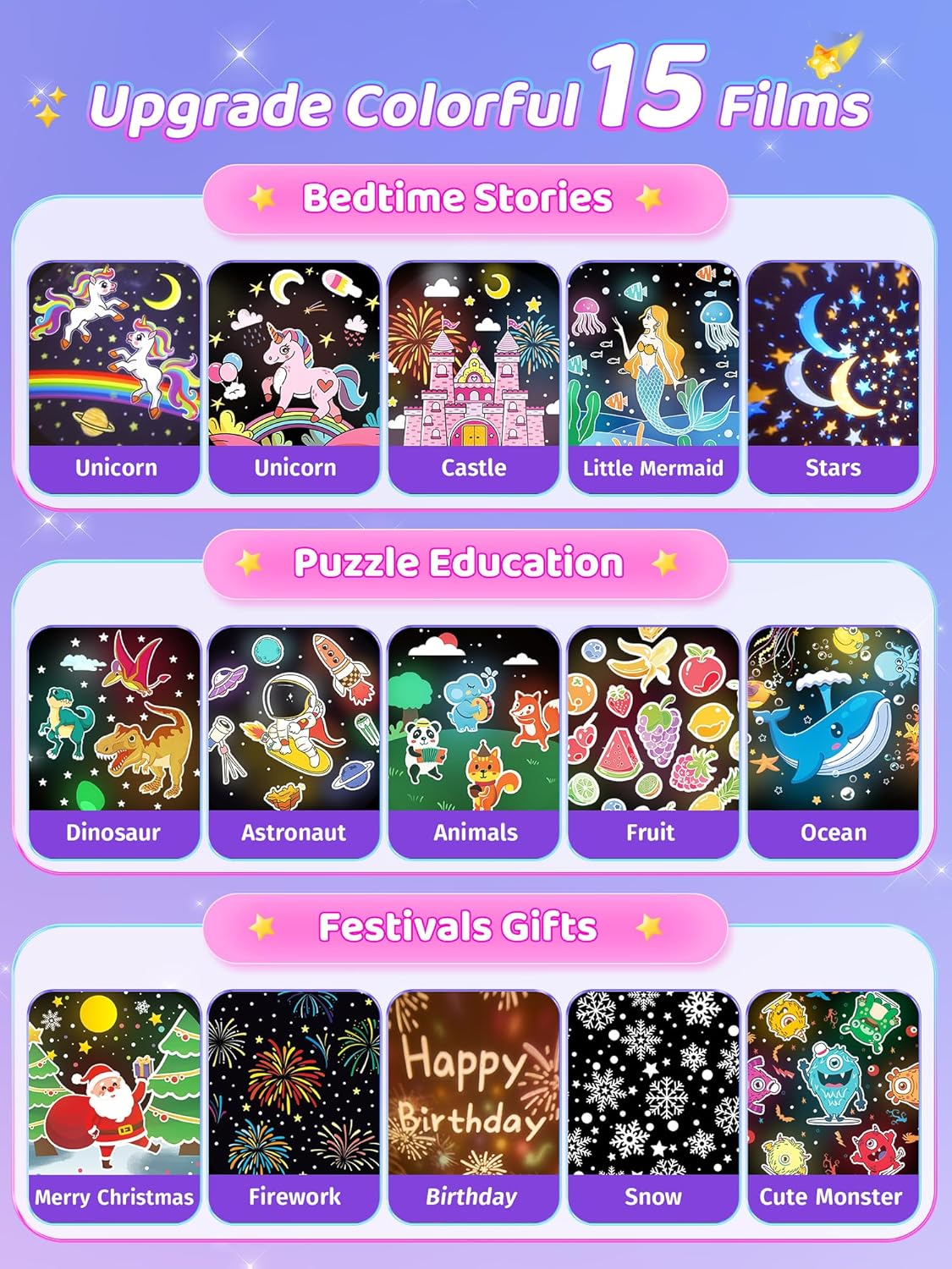 Baby Night Light Projector with White Noise & 21 Colors & 15 Films