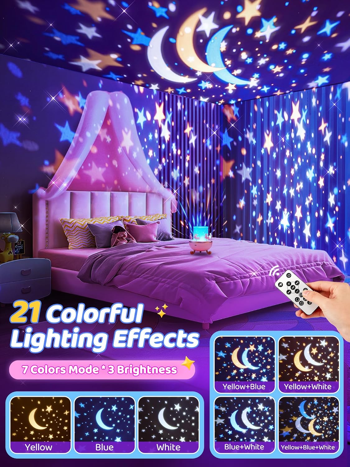 Baby Night Light Projector with White Noise & 21 Colors & 15 Films