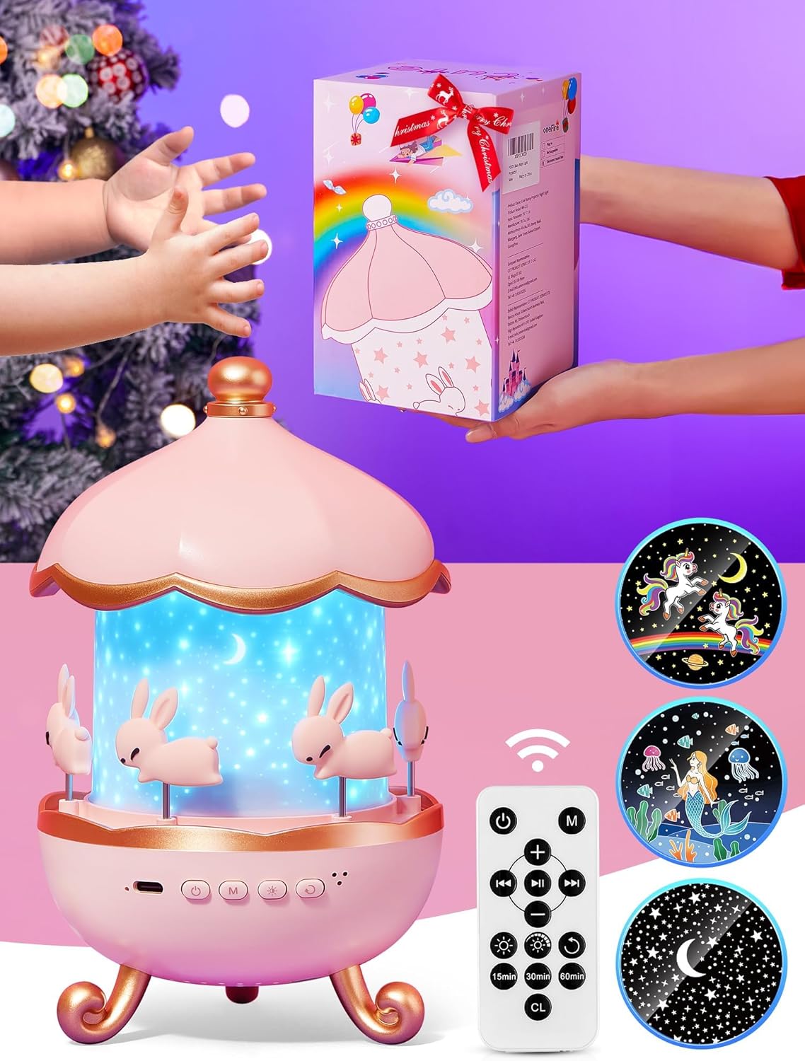 Baby Night Light Projector with White Noise & 21 Colors & 15 Films